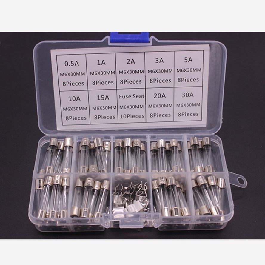 72 st / set  of 6 x 30 mm snabbsäkringssats , 9 olika specifikationer , 0.5a 1a 2a 3a 5 a 10a 15a 20a 30a