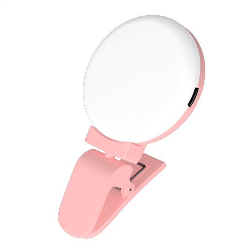 Mobile Phone Flashes LED Ring Light Dimmable 360 Rotation Fill Light With Clip USB Recharge Selfie Lights Portable Selfie Light: 02 pink