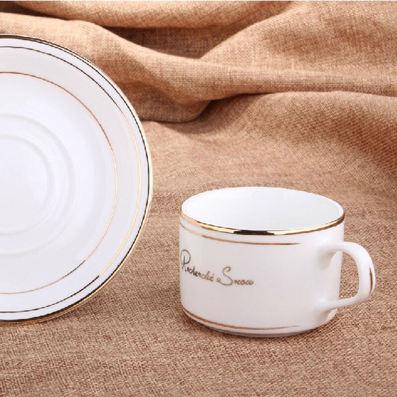 Chińska porcelana w stylu europejskim filiżanka kawy + danie dwuczęściowe, złota krawędź/srebrna obręcz filiżanka kawy
