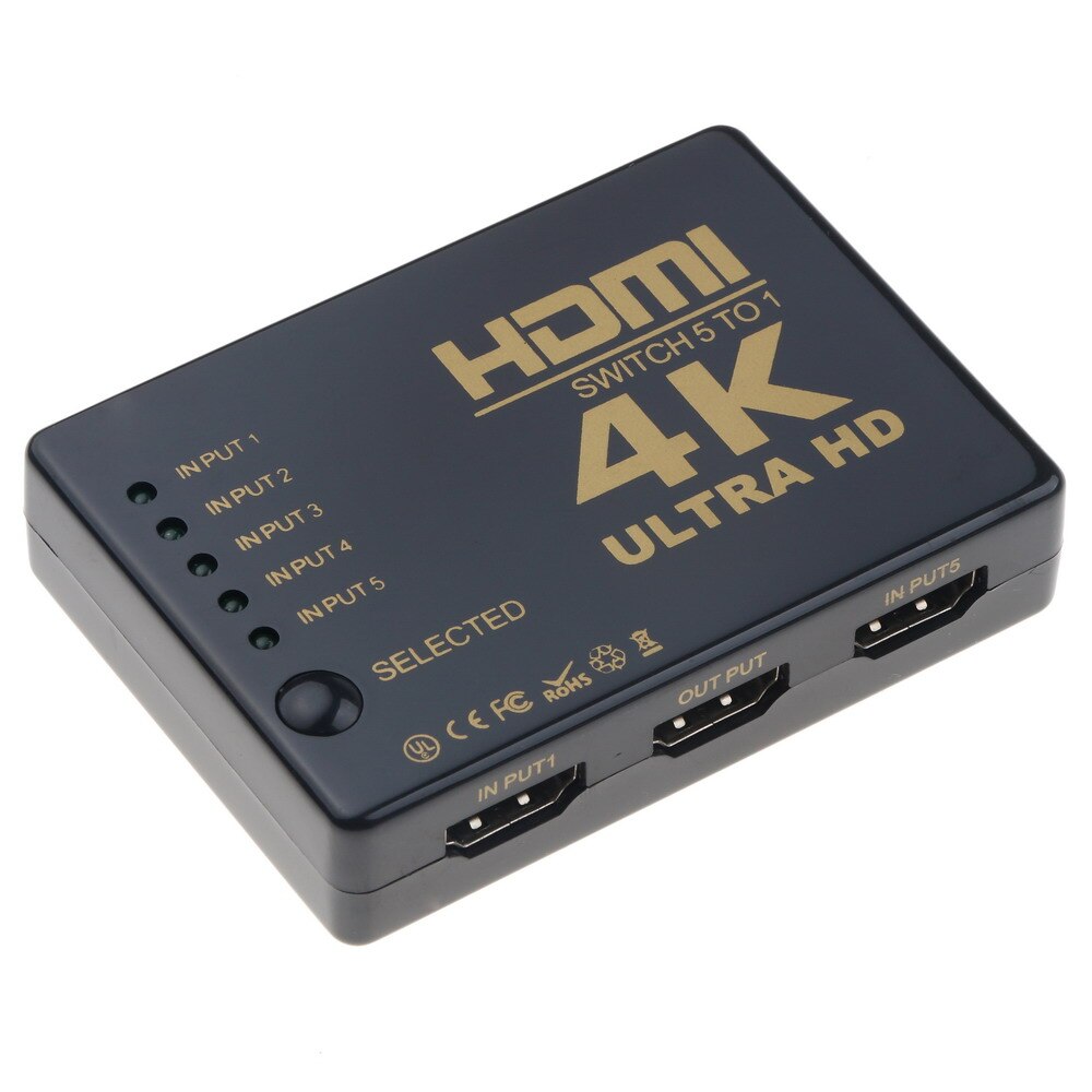 Ultra HD 4K Splitter 1x5 Port 3D 4K*2K Video Switch HDMI-compatible Switcher 1 Input 5 Output HUB with IR Remote Control