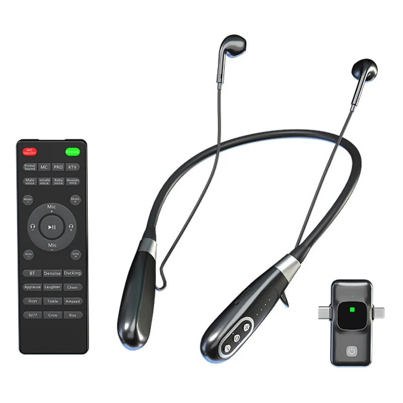 Bærbar trådløs øretelefon multifunksjonell fjernkontroll lydkort mobiltelefon direktesending hodetelefon hengende nakke headset: misligholde tittel