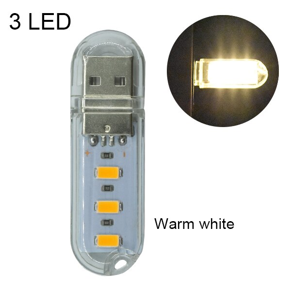 Mini 5v usb led natlys bærbar berøringssensor bordlampe bog læselommelygte natlys til powerbank laptop lampe: 3 led varme