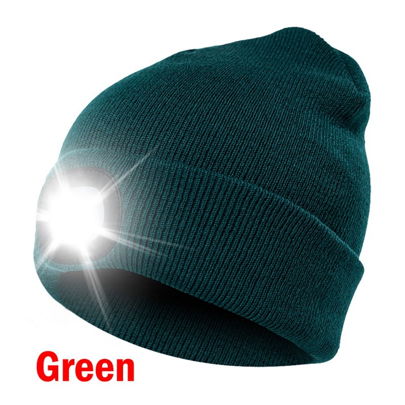 LED Light Headlights Skull Caps Unisex Button Battery LED Light Beanie Cap Winter Warmer Knit Caps Hat