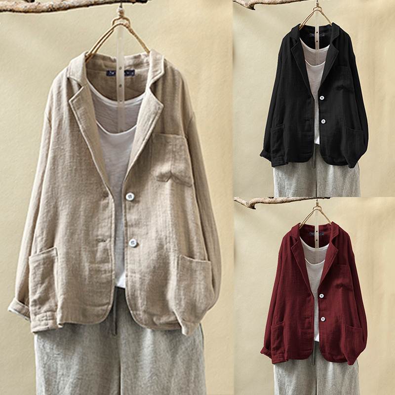 ZANZEA Frauen Plus Größe Blazer Neue Herbst Mantel Jacken Jahrgang Solide verlieren Taschen Anzug Blazer