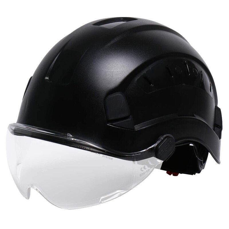 Safety Helmet With Goggles Men&#39;s Construction Hard Hat ABS Protective Helmets Work Cap For Working Climbing Riding: Black-Clear Goggles