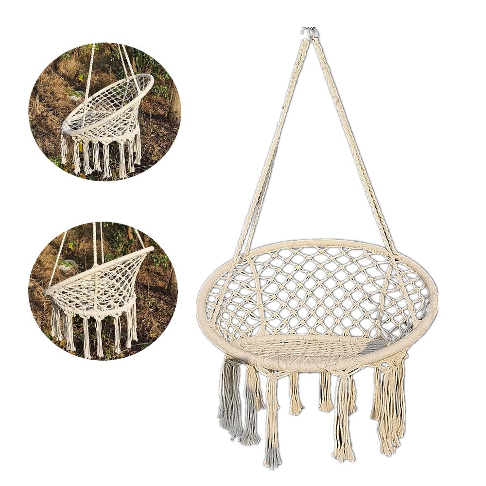 Hamac de lit-balançoire en macramé pour enfants, fait à la main, intérieur et extérieur, Beige