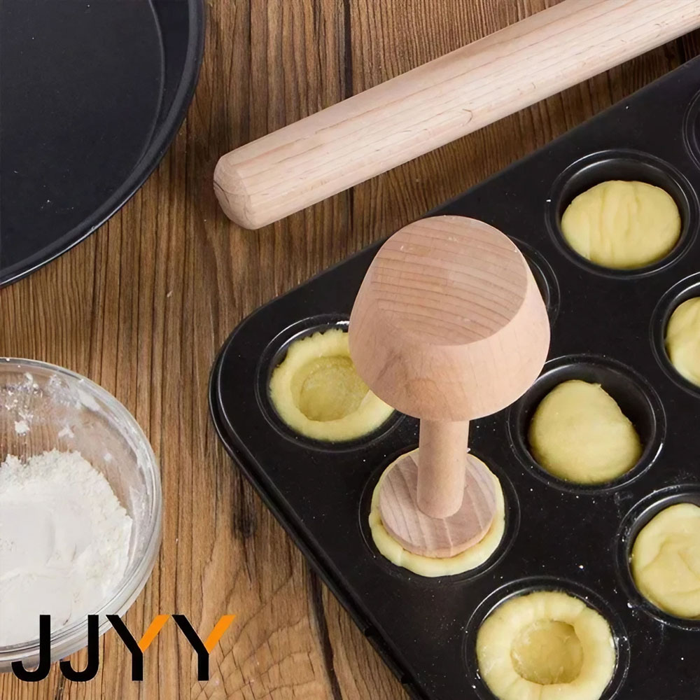 Wooden Egg Tart-Tamper Portable Double Side Pastry Egg Tart- Pusher Eggtart Mold