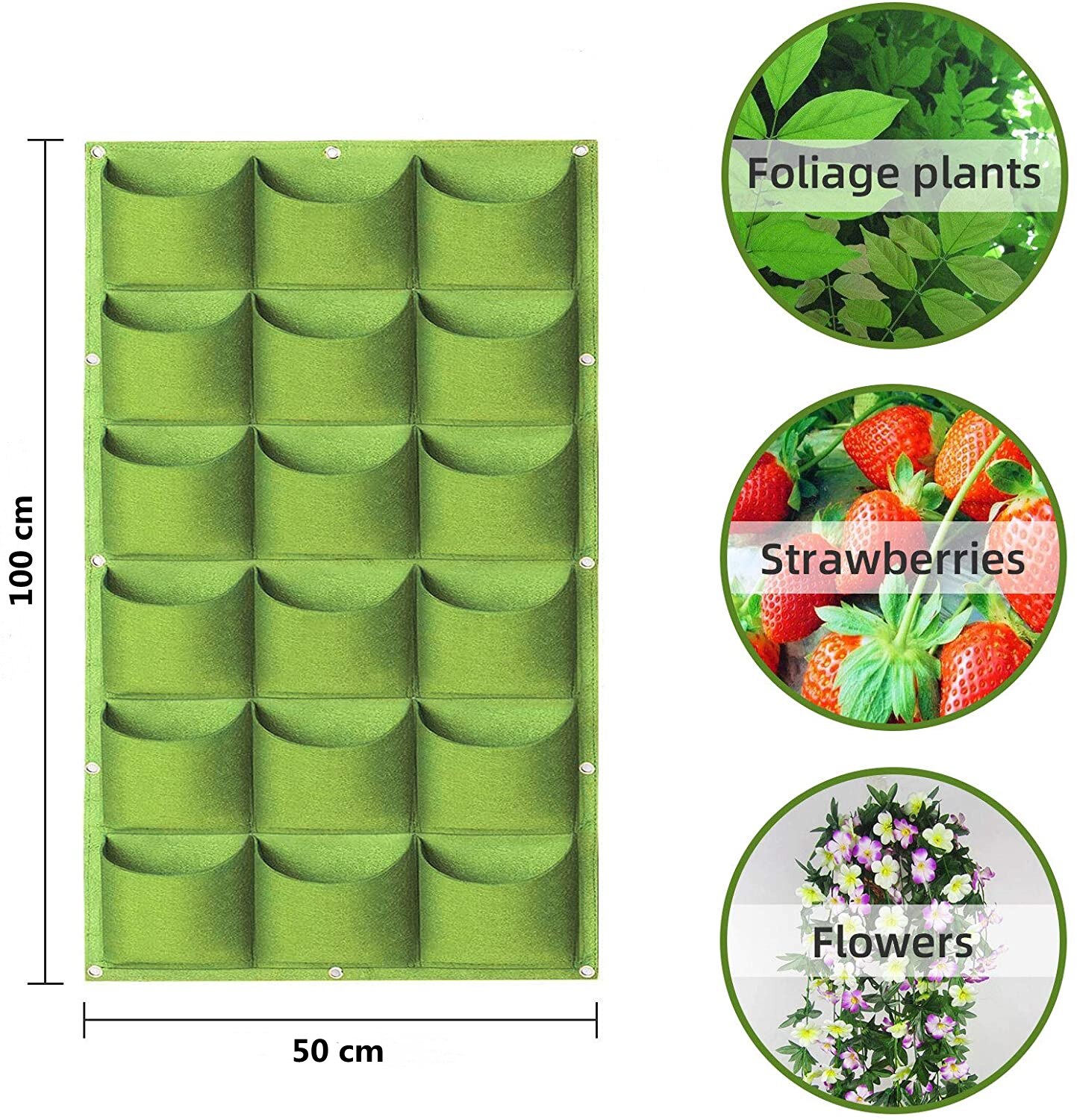 Bolsas de cultivo Vertical de bolsillo, bolsa colgante para plantar en la pared, contenedor para cultivo de flores, bolsillo para decoración del hogar, 6/7/9/18: 18 pocket green