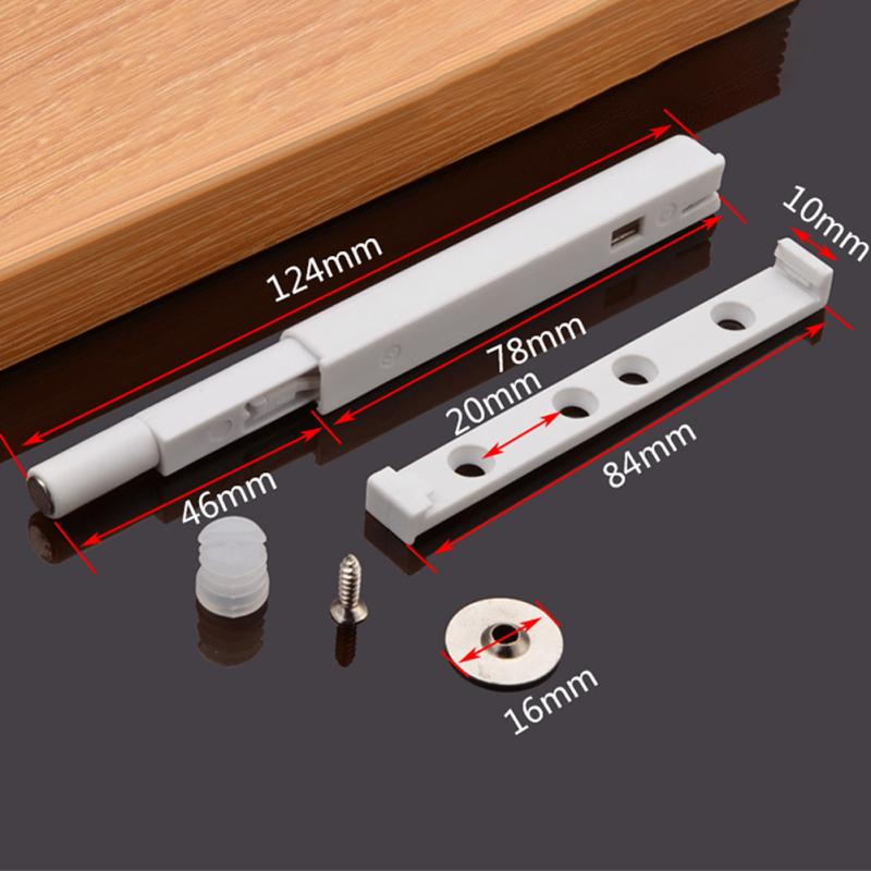 Beskyt spjældbuffer kabinet fang hjem magnetisk tipdør skub skuffen med skruer, reducer støj, let at installere, abs slidstærk: Hvid