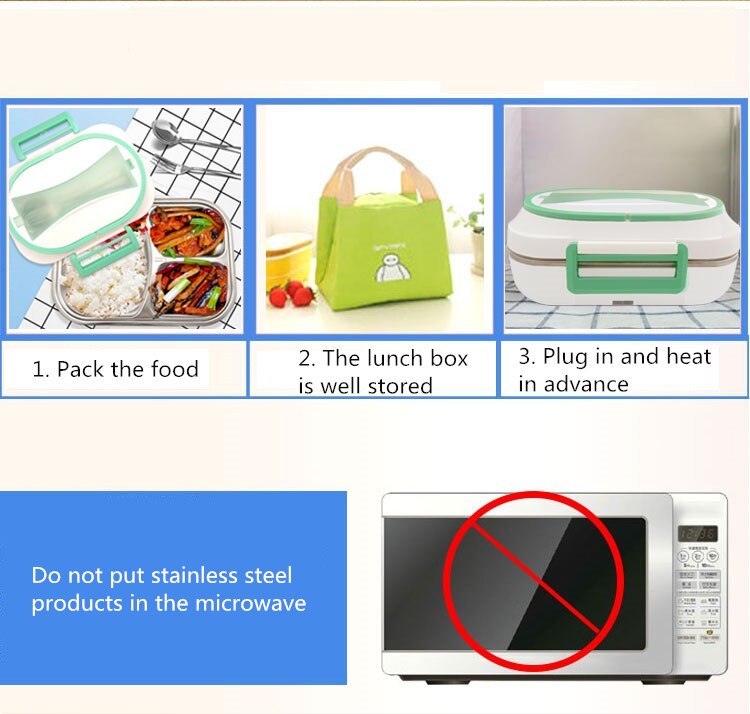 12V 24V 220V 1L Household Car Electric Heating Box With Stainless Steel Inner Mini Portable Electric Multi Cooker