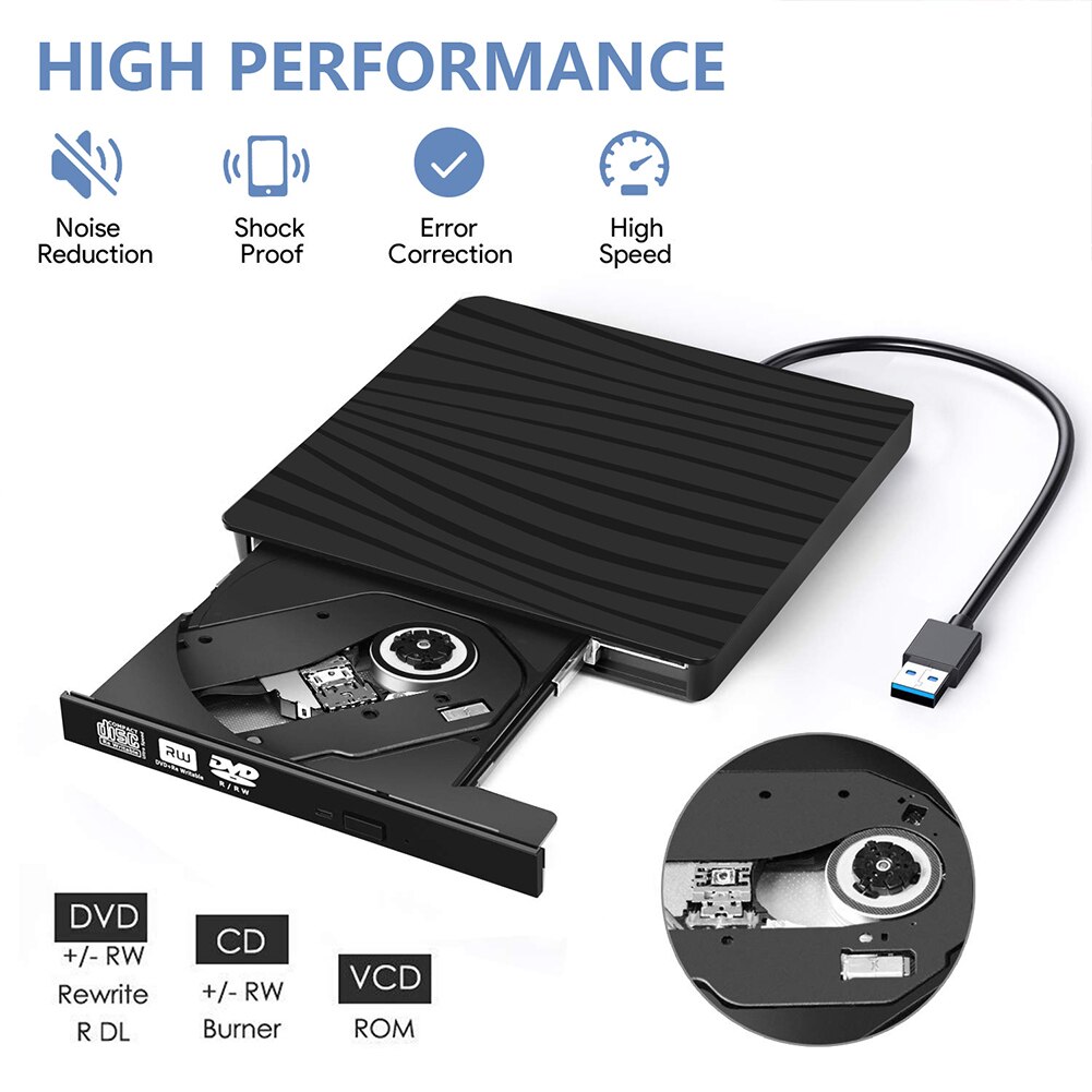 Portable USB 3.0 External DVD RW CD Writer Drive Burner Optical Drive Reader Drive-free Disk Reader Player
