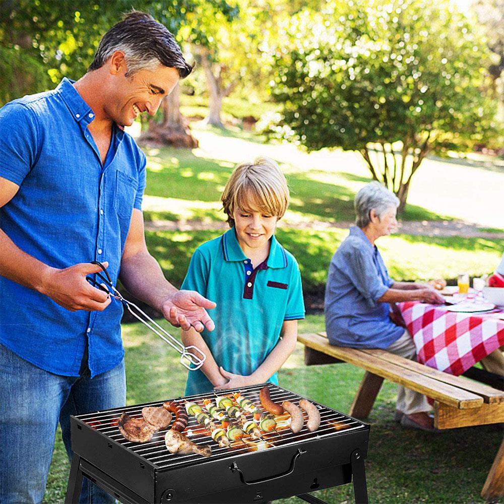 Udendørs camping picnic madlavning grill bærbar foldbar bbq grill rustfrit stål kul grill komfur grill tilbehør værktøj