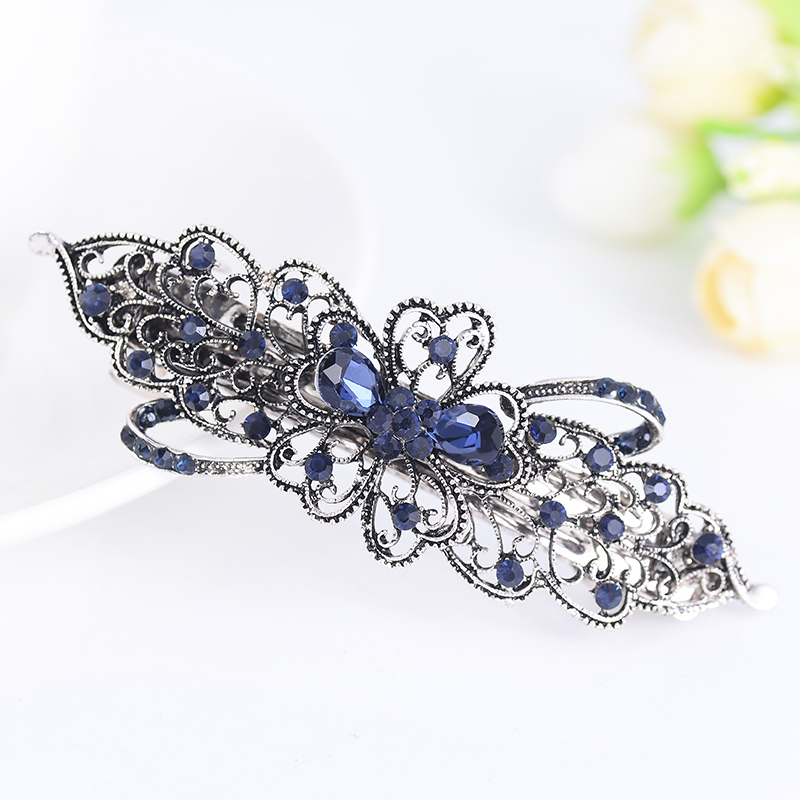 EASYA Vintage niebieski Rhinestone Hairwear motyl kwiat klamry do włosów kobiety spinki do włosów Retro łuk akcesoria do włosów biżuteria: Antique miedzi platerowane