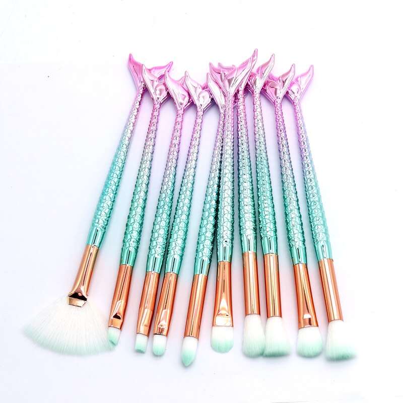 SinSo pinceau de maquillage sirène pinceaux de maquillage ensemble poudre Contour mélange Blush fard à paupières visage yeux cosmétique maquillage brosse trousse à outils: 10pcs Blue Pink 02