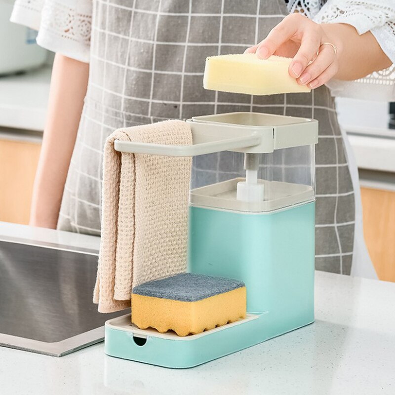 Multifunctionele Spons Rack Zeepdispenser Handleiding Vloeibare Zeep Pomp Dispenser En Spons Caddy Keuken Schoonmaken Tool Opslag