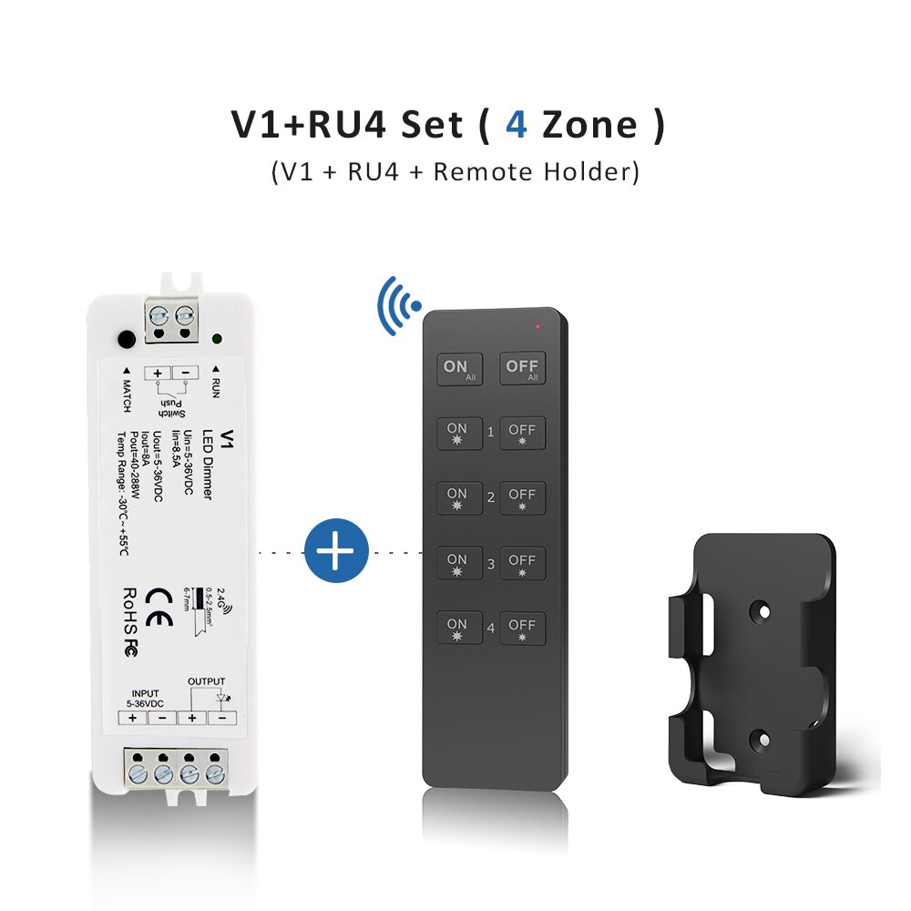 LED Dimmer Switch 12V 24V PWM 2.4G LED Touch RF Wireless Remote 5V 36V Smart Wifi Dimmer Controller for Single Color LED Strip: V1 and RU4 Set
