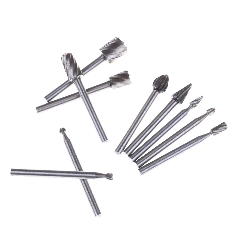 10 Pieces Wood Stone Metal Root Carving Milling Cutter High-speed steel Routing Router Drill Bits Set Rotary Burrs Tools