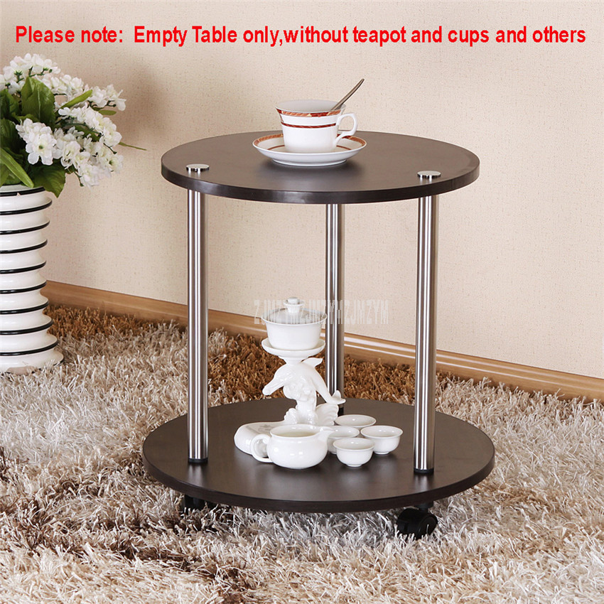 2 Layer Modern Movable Round Tea Table With Wheel Living Room Bedroom Corner Wood Small Sofa Side Low Table