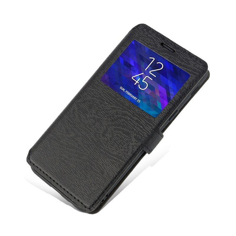 Pu leren telefoonhoesje voor huawei  y6p flipcase voor huawei  y6p kijkvenster boekhoes zachte tpu siliconen achterkant: Zwart