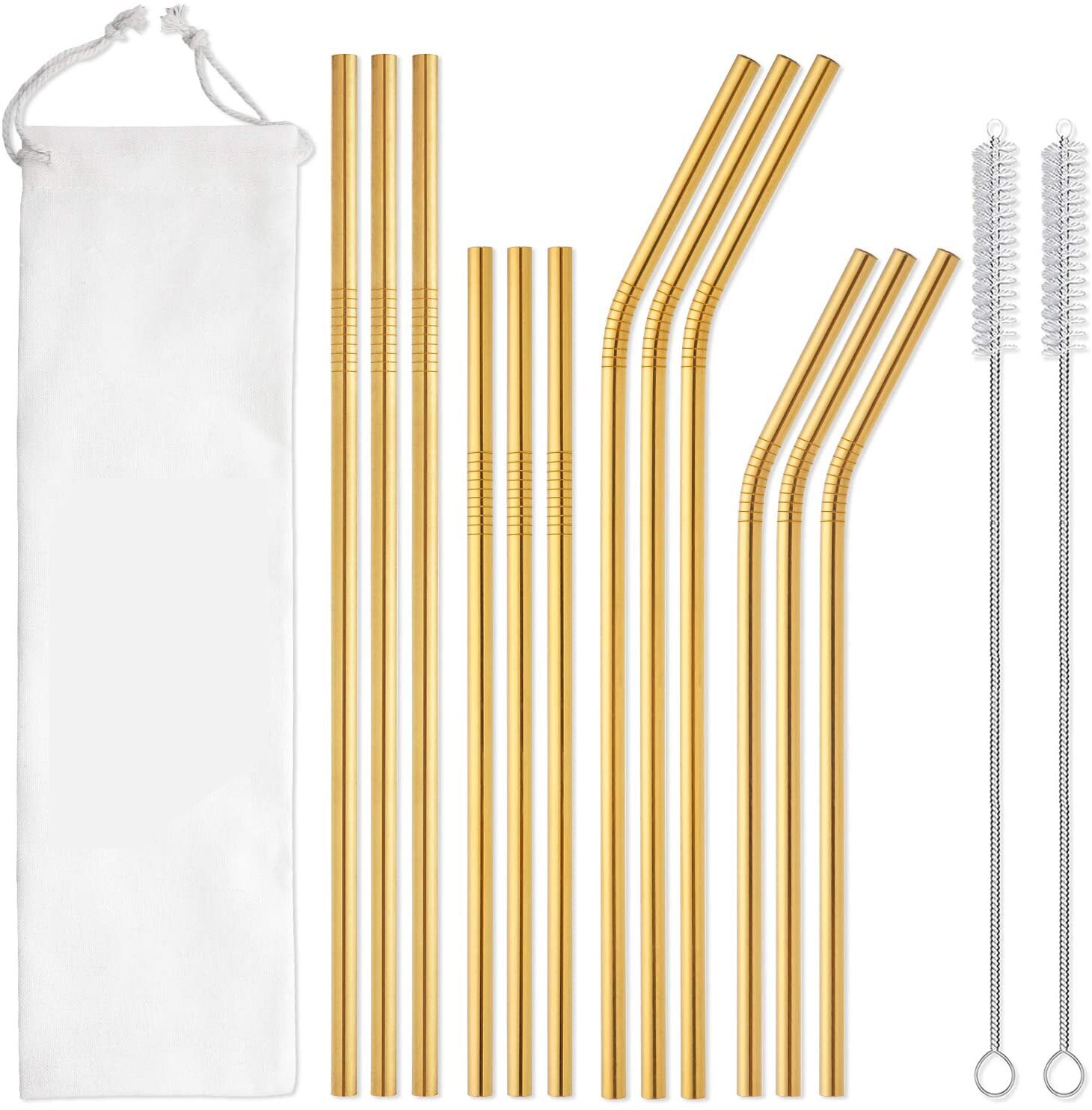 12- pakke genanvendeligt rustfrit stål sugerør metal sugerør til mate 30oz og 20oz tåler opvaskemaskine , 2 børster inkluderet multi: Guld