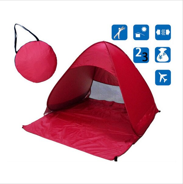 Beach tent boat ultra light folding tent pop-up automatic open tent family travel fish camping shade fishing outdoor ice fishing: Red