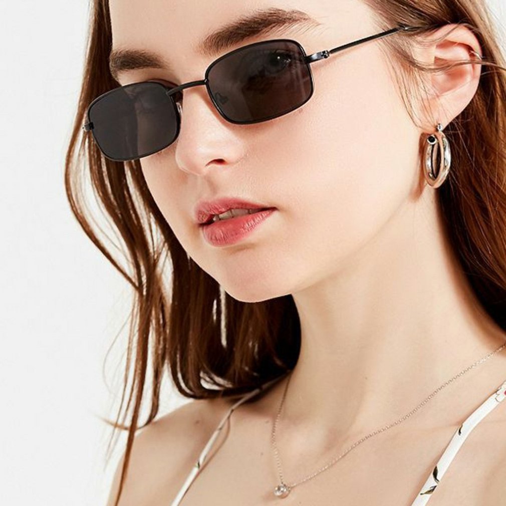 Small Retro Shades Rectangle Sunglasses Men Red Lens Metal Frame Clear Lens Driving Riding Sun Glasses For Women Unisex UV400