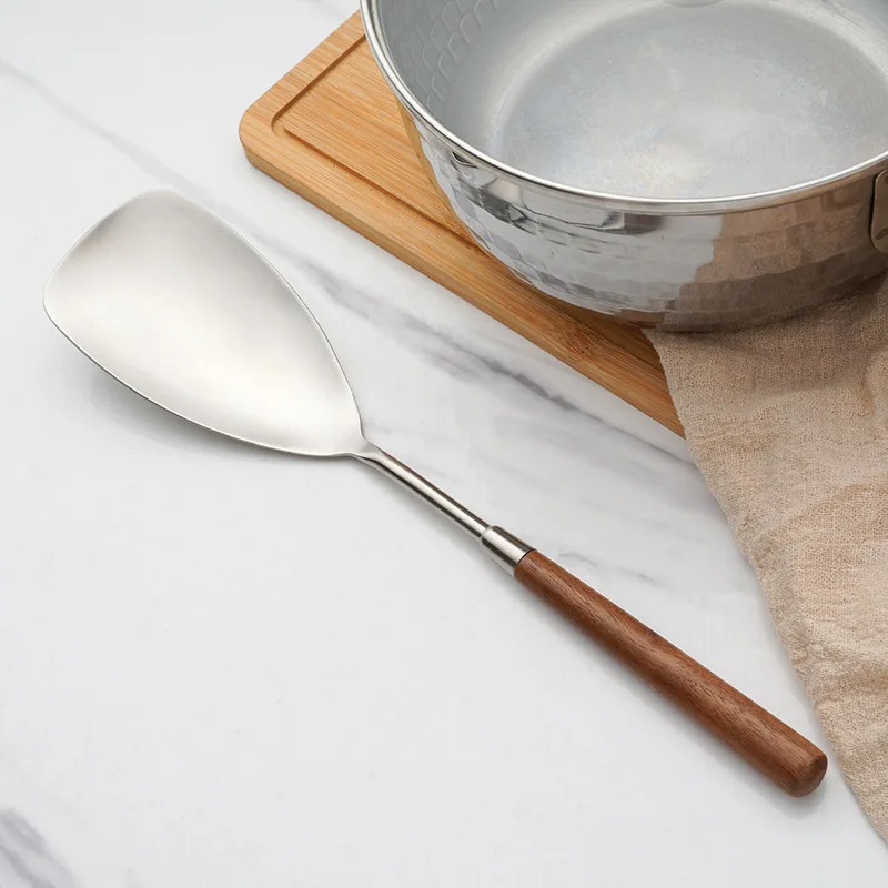 Valnötshandtag köksredskap rostfritt stål kakkniv spade panna spade rissked soppslev restaurangservicekomponent