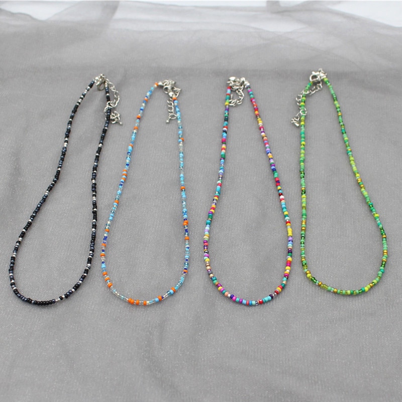 Simple Seed Beads Strand Choker Necklace Women String Collar Charm Colorful Handmade Bohemia Collier Femme Jewelry