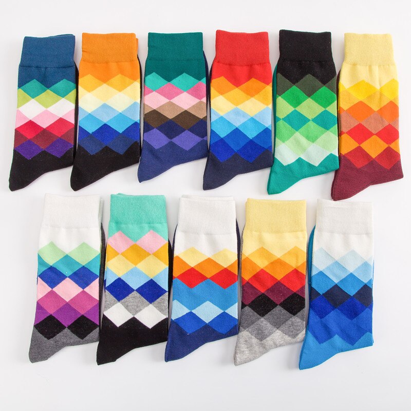 European Men's Socks Classic Colorful Sox Man Cotton Crew Casual Sport Socks Stripe and Cell Socks 1 Pair Socks Large Size Sox