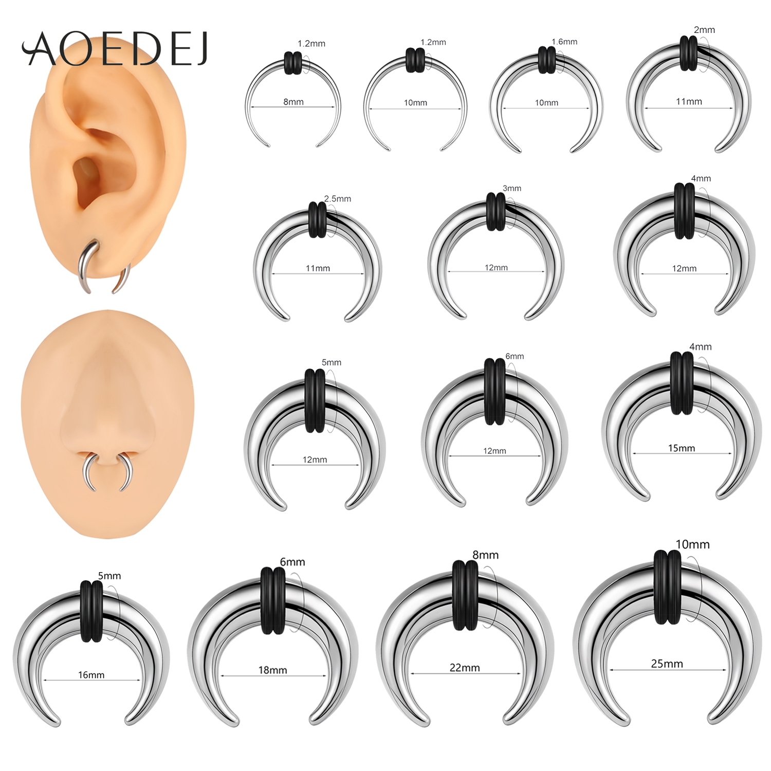 AOEDEJ 1Piece Stainless Steel Nose Ring 8-25mm Horseshoe Shape Septum Rings Colour Nose Studs Earring Punk Body Piercing Jewelry: WHITE / Light Yellow Gold Color