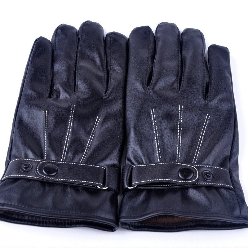 Keep Warm Hand Protection PU Leather Flocking Soft Waterproof Winter Non Slip Full Finger Windproof Men Gloves