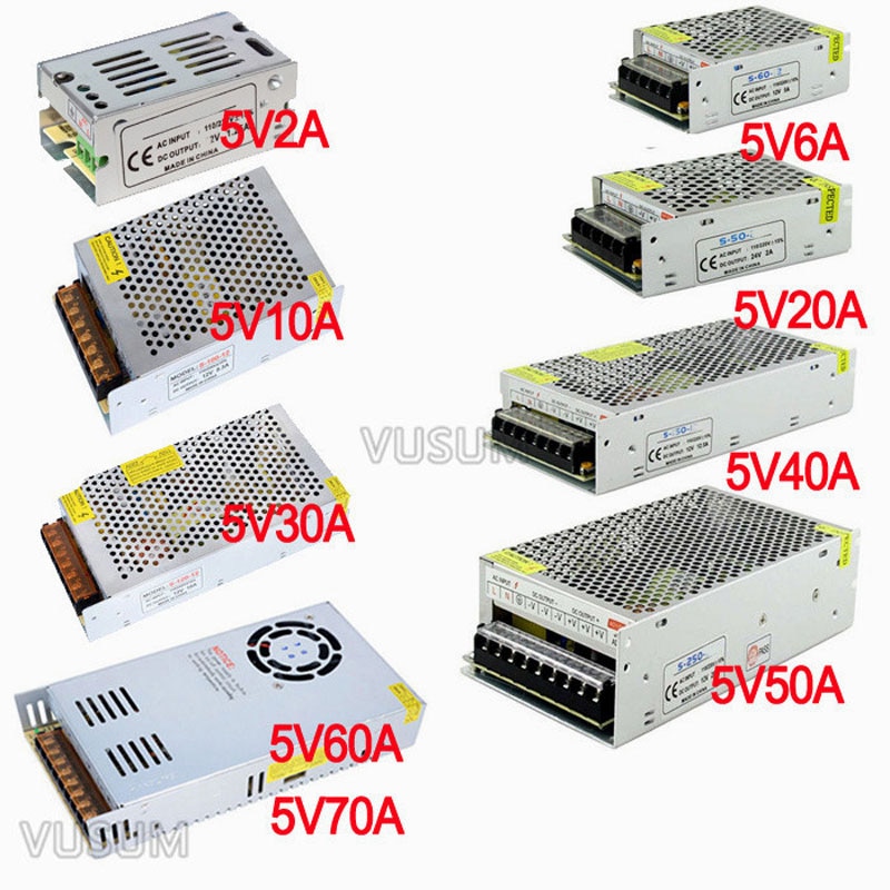 Fonte de alimentação led vusum, transformador de fonte de alimentação 5v 110v ac para dc 5v 2a driver 6a 10a 20a 30a 40a 50a 60a 72a