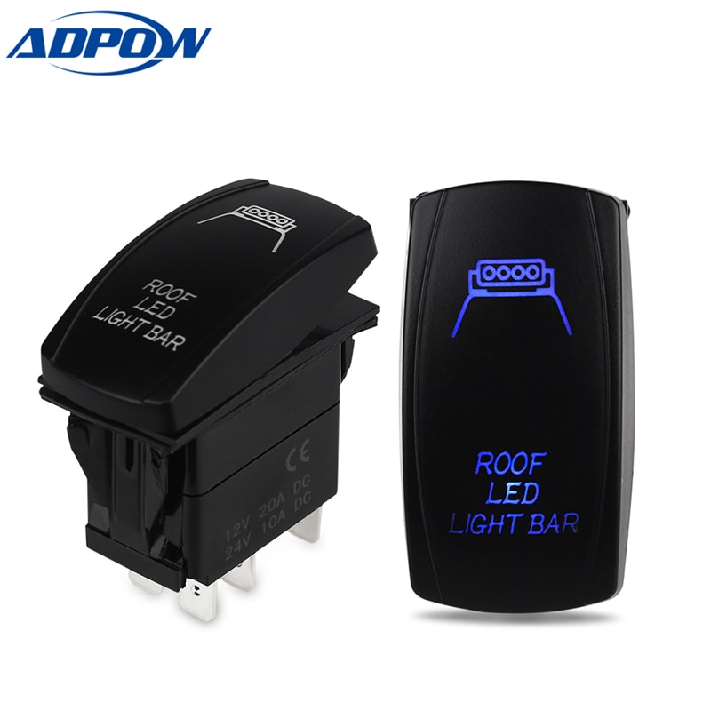 ADPOW 24V Car Boat Truck Lighted Toggle Switch 5pin ON-OFF Waterproof Led Car Boat Toggle Rocker Switch 12v