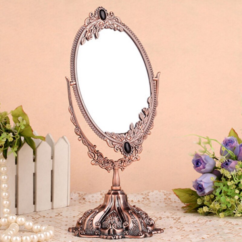 Specchio per trucco da tavolo Vintage doppio lato rotante europeo decorazioni per la casa principessa specchio cosmetico cornice Decor tavolo specchi da toeletta: 2