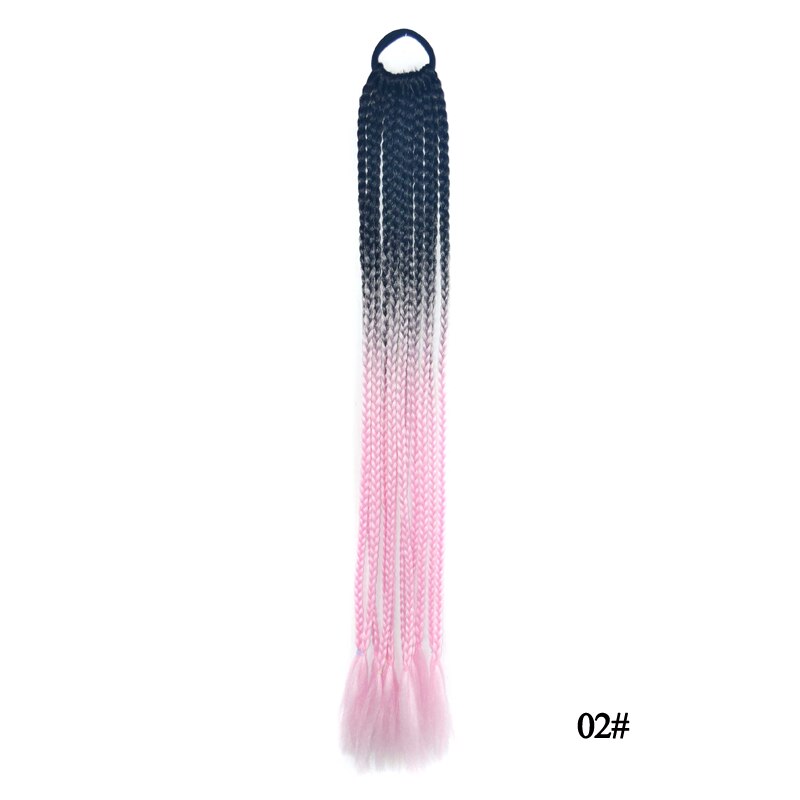 Queue de cheval synthétique colorée boîte droite tresse avec bande élastique queue de poney Extensions de cheveux accessoires de cheveux pour les femmes: 02