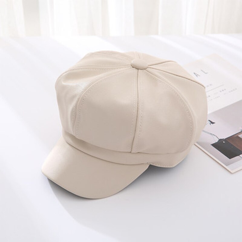 Boina de cuero PU para hombre y mujer, gorra de pintor de Color sólido Retro Para otoño e invierno TC21