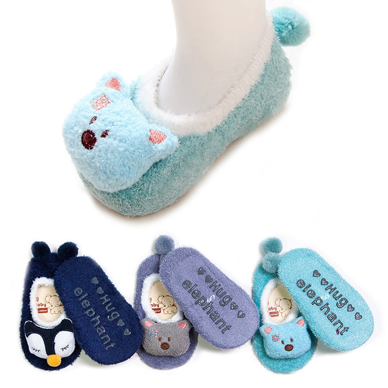 Winter Spring Coral Fleece Baby Socks Soft Anti Slip Boy Girl Children Floor Sock Animal Cartoon Shoes Slippers Boots 0-3 T