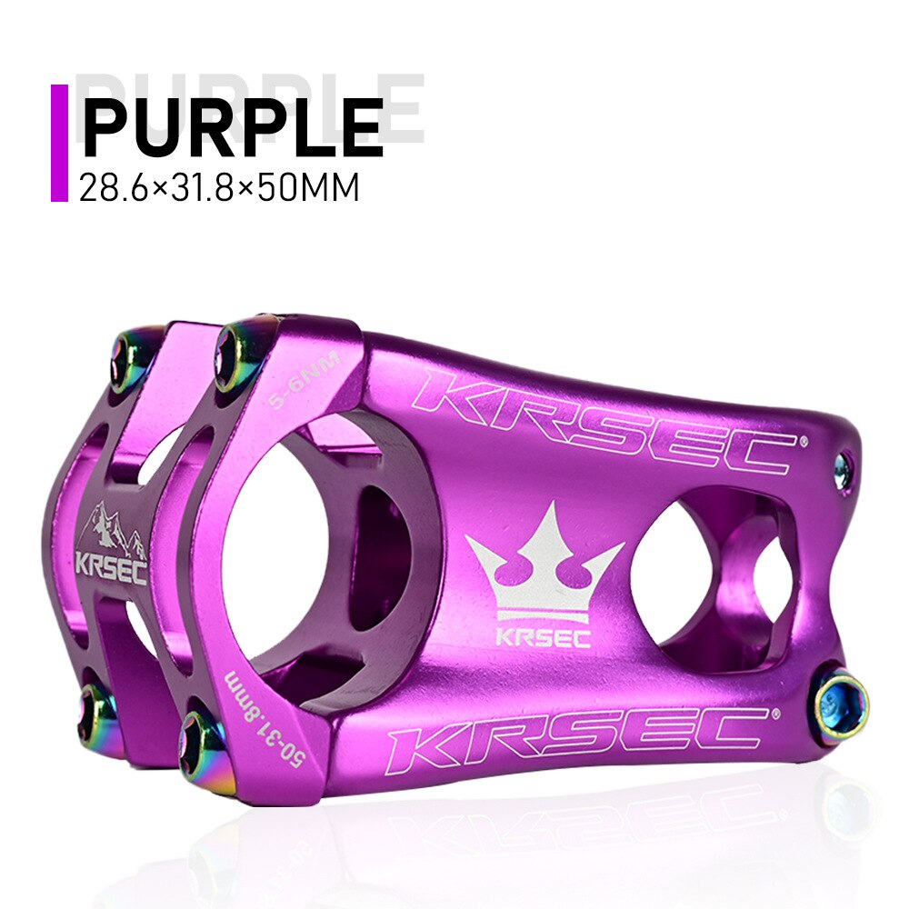 KRSEC bicycle stem mtb stem ultra-light CNC hollow aluminum alloy short stem DH/FR/XC/AM 31.8*28.5*50mm riser bicycle parts: full purple
