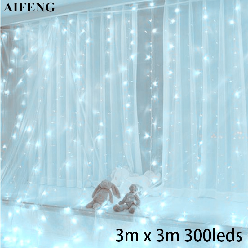 Aifeng led gardinlys 3 mx 3m 300 leds guirlande usb drevet fe lys sølv kobbertråd julegardin lys bryllupsfest indretning
