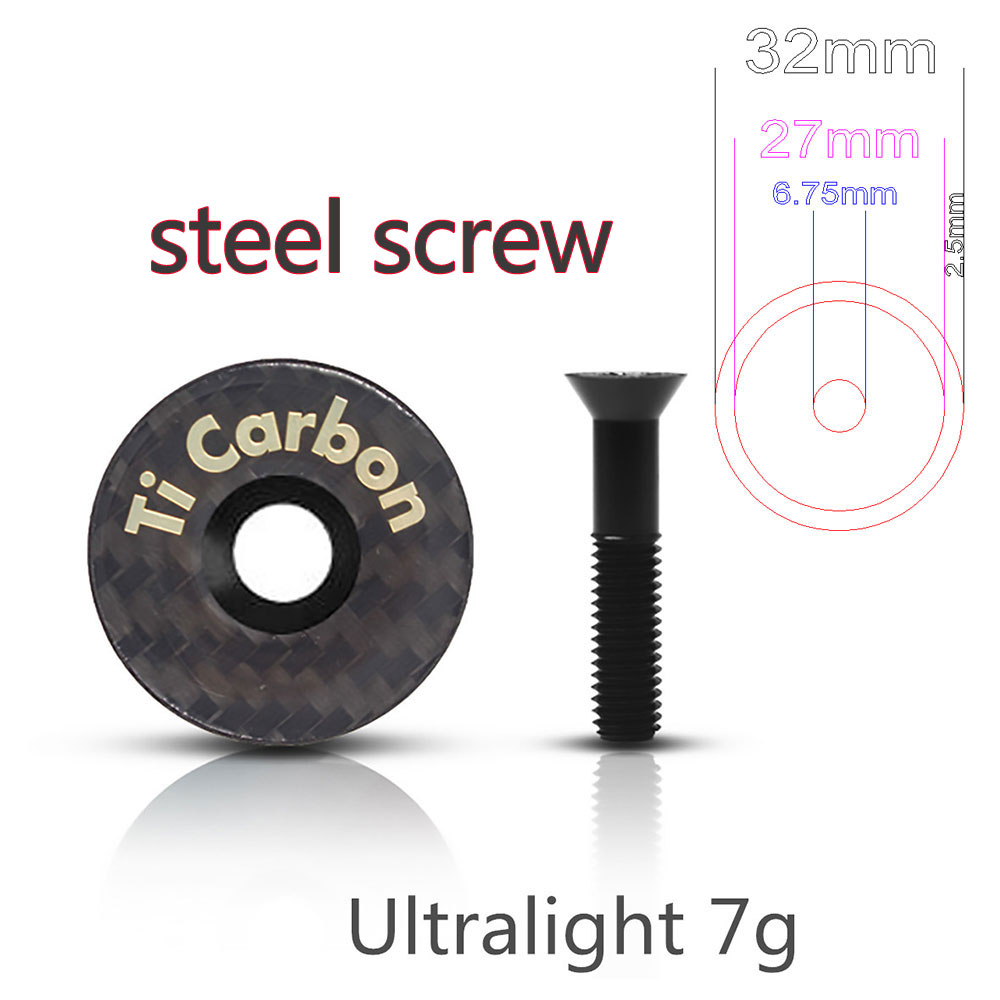 Capuchon supérieur de tige de vélo en carbone avec vis pour Tube de fourche de direction de 31.8mm-28.6mm 1 1/8 pouces OD2, couvercle de capuchon de casque: Black