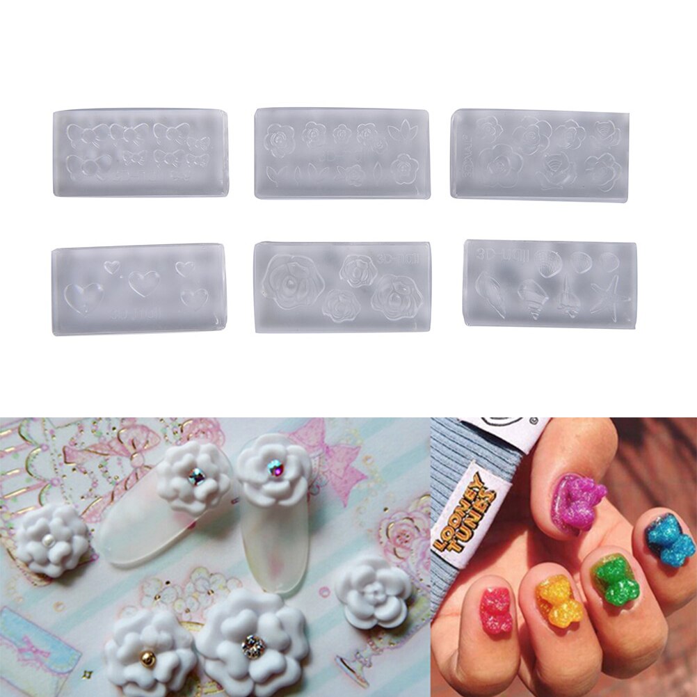 6 stks/set 3D Acryl Mold DIY Silicone Nail Art Sjablonen Patroon Manicure Beauty Nails Art 3D Nail Art Mallen
