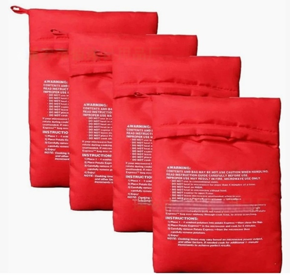 Bolsa de patatas para microondas, bolsa reutilizable para cocinar patatas en microondas exprés, cocina de patatas al horno, patatas perfectas, bolsa roja para hornear de 4 minutos