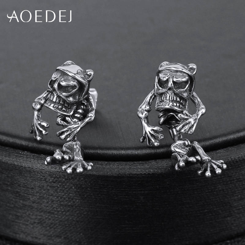 AOEDEJ Mens Punk Skull Stud Earrings 316L Stainless Steel Earrings Snake Hip Hop CZ Earrings Gothic Jewelry