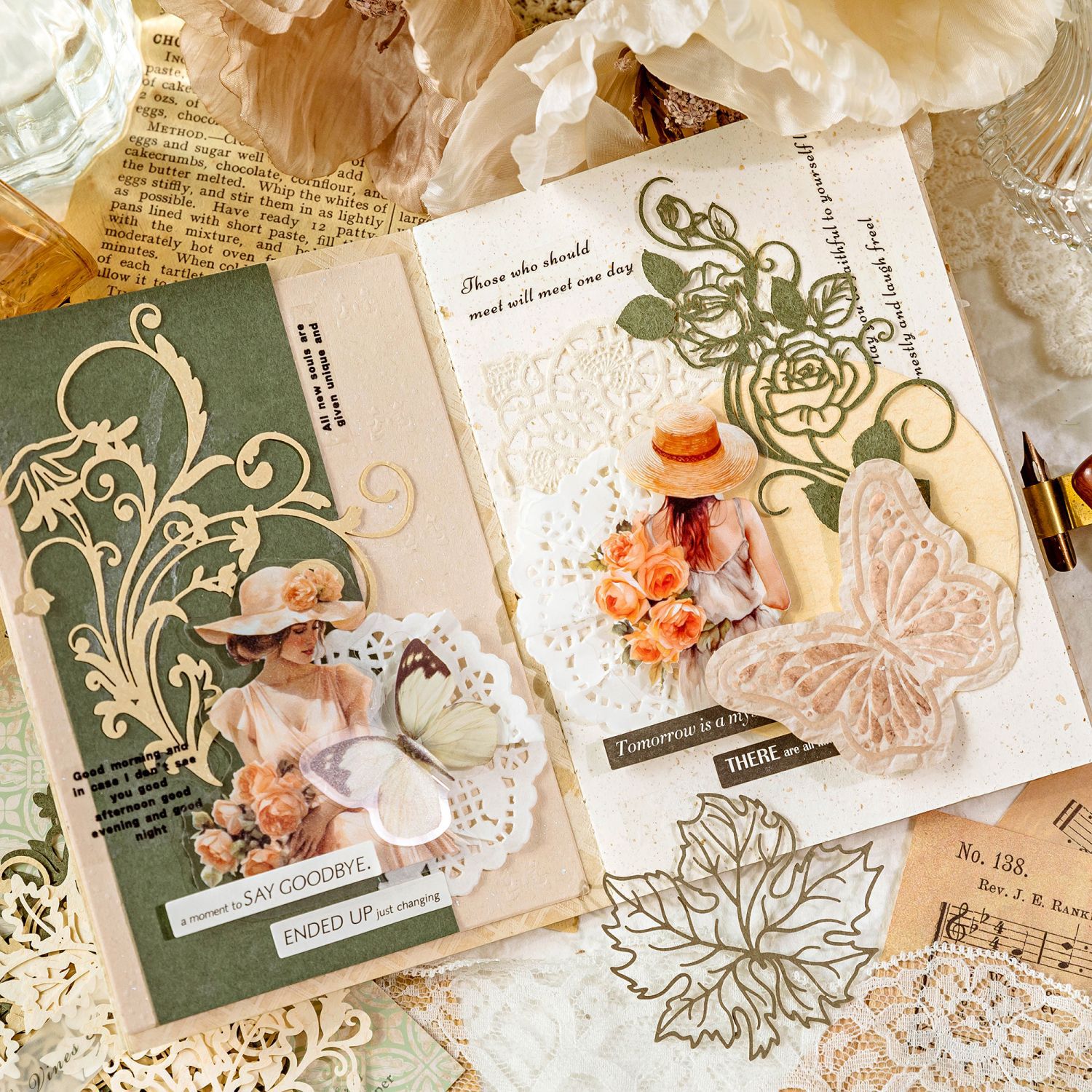 Matériel creux de fleurs vintage, papier décoratif, main, compte, journal intime, accessoires de scrapbooking, licence, fournitures d'artisanat, 10 pièces