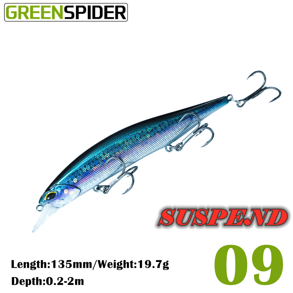 GREENSPIDER Suspend JERKBAIT Fishing Lure 135mm 18.2g Wobbler Minnow Tungsten Longcast Bass Pike Bait Lure Tackle: 09