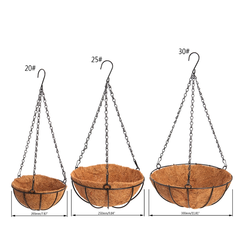 Maceta colgante de coco para flores y verduras, maceta para decoración de jardín, arte del hierro,