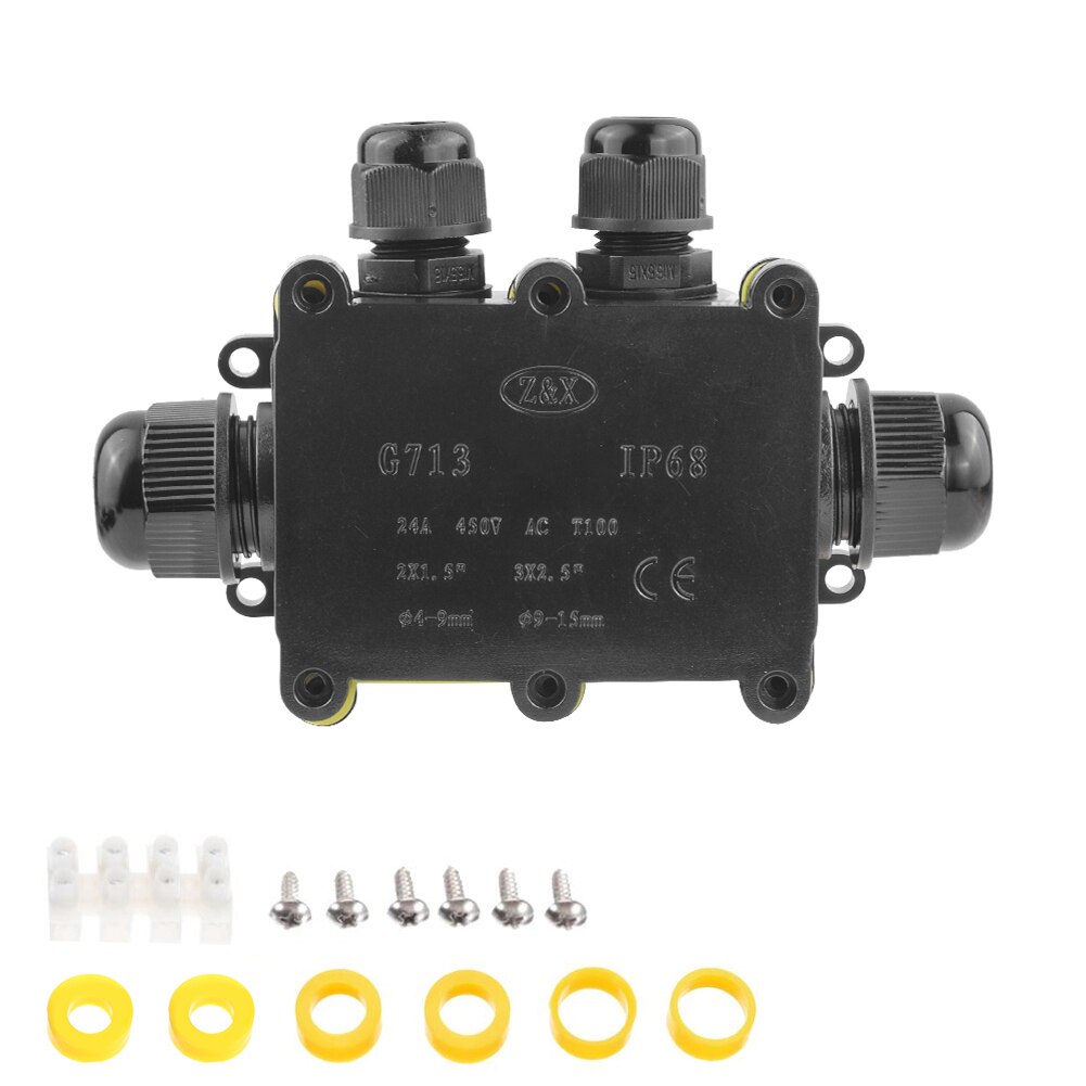 Junction Box IP68 Waterproof UV Sunproof Outdoor Multiple ways Plastic Electrical Junction Box Case Cable Wire Connector Protect: 4 Way