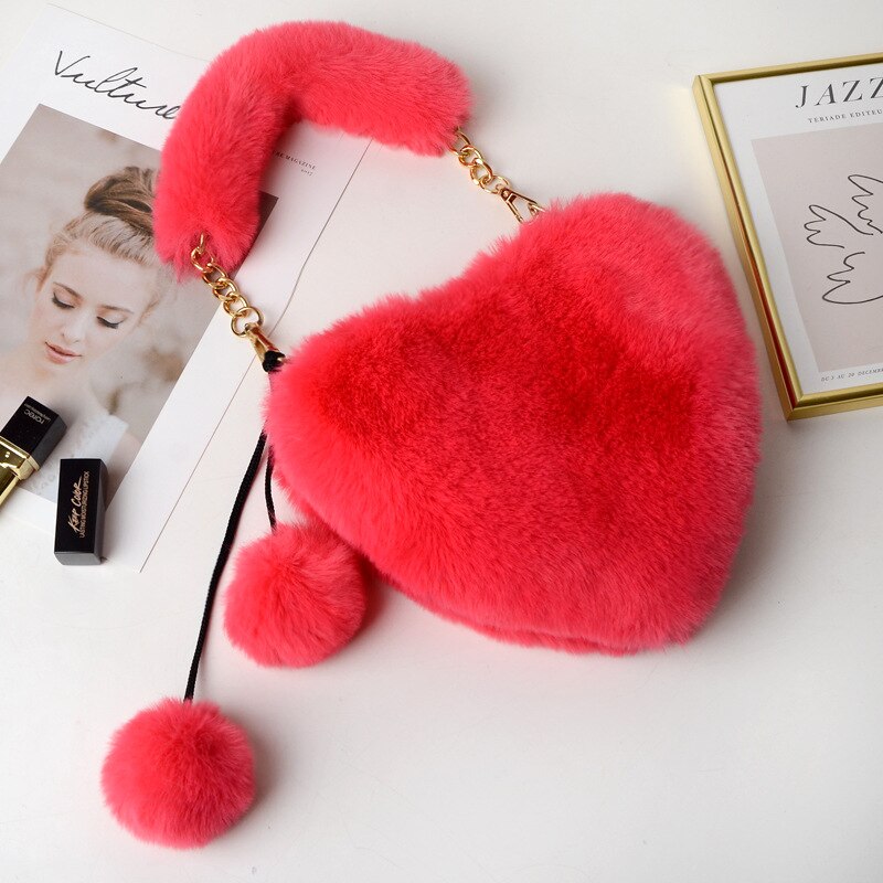Pluche Hartvormige Winter Vrouwelijke Schattige Clutch Portemonnee Liefde Handtas Modeketen Pluche Tas Tas Voor Vrouw: 9