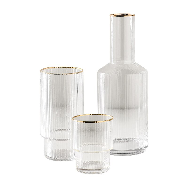 Nordic Water Fles Glas Cups Goud Verticale Streep Glas Creatieve Vruchtensap Drinkwater Cup Set Melk Fles