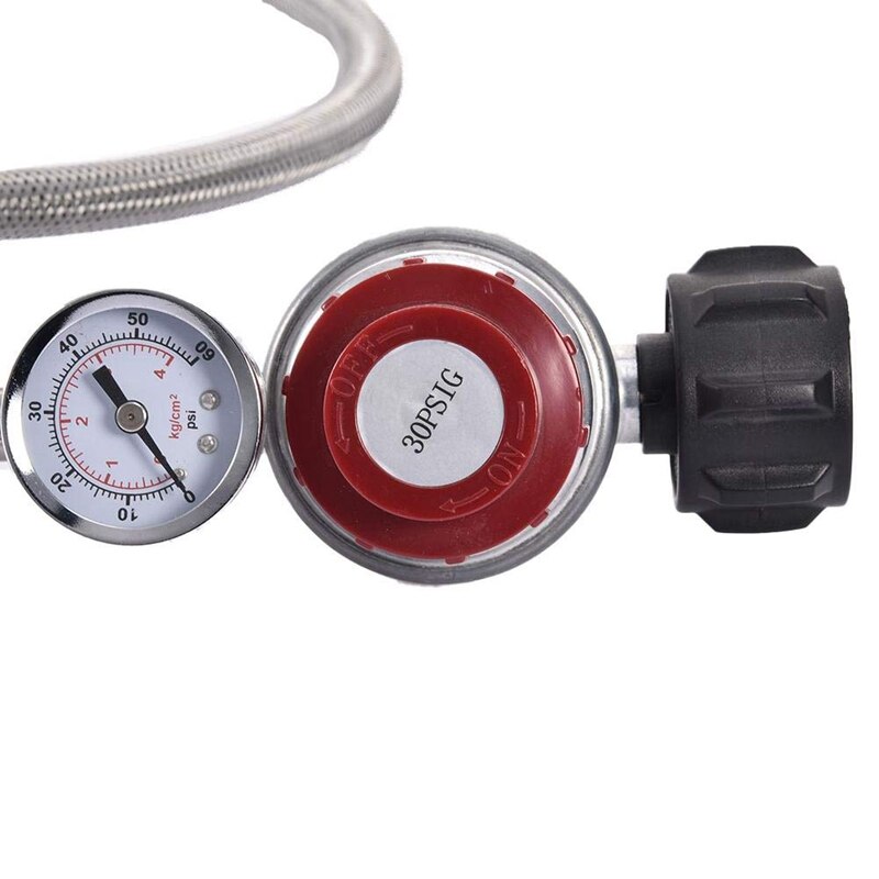 0~30 Psi Propane Regulator High Pressure Gas Regulator Adjustable Braided 3/8 Inch Flare Swivel Nut Hose Connector With Gauge